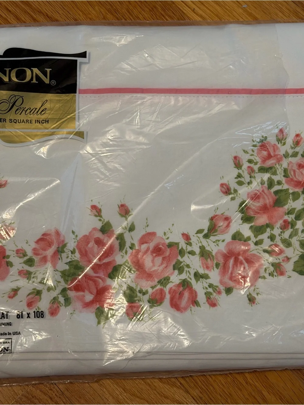 🆕Vintage NOS Cannon combed 100% cotton pink rose garland white full/Double flat
